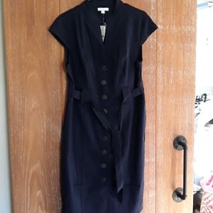 Navy blue button down cap sleeve dress